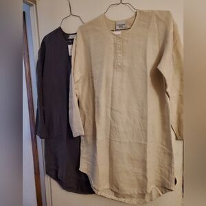 Beige and Gray Parachute Linen Night Shirts New